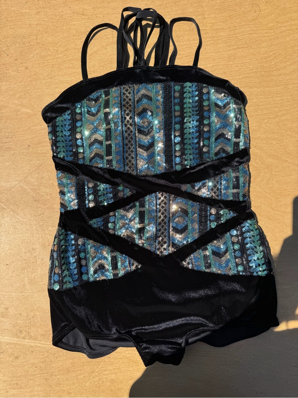 Black and Teal Sequin Girls' One-Piece Dance Costume